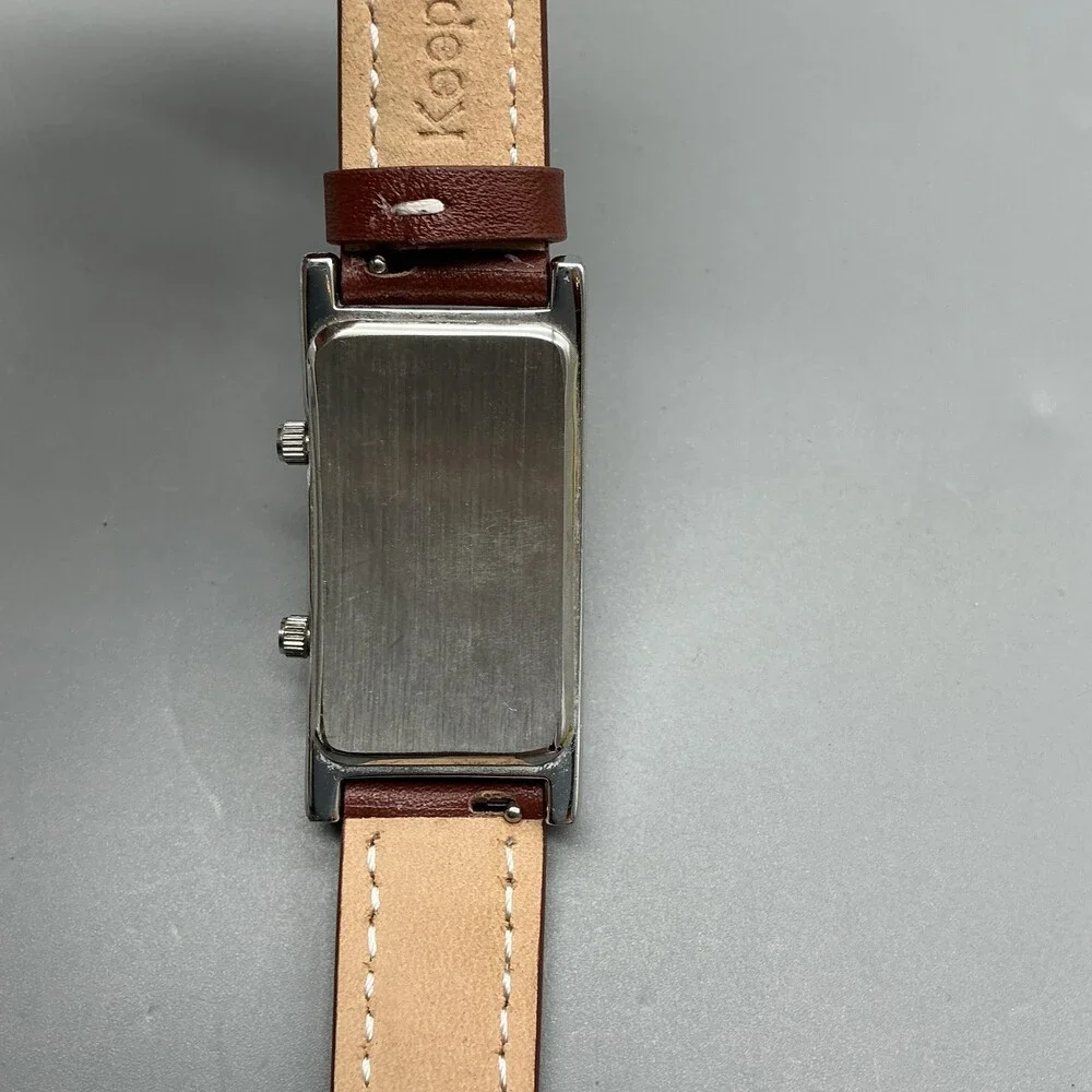 Avalon Dual Time Womens Watch 23mm Silver Dial Brown Leather Strap New Battery